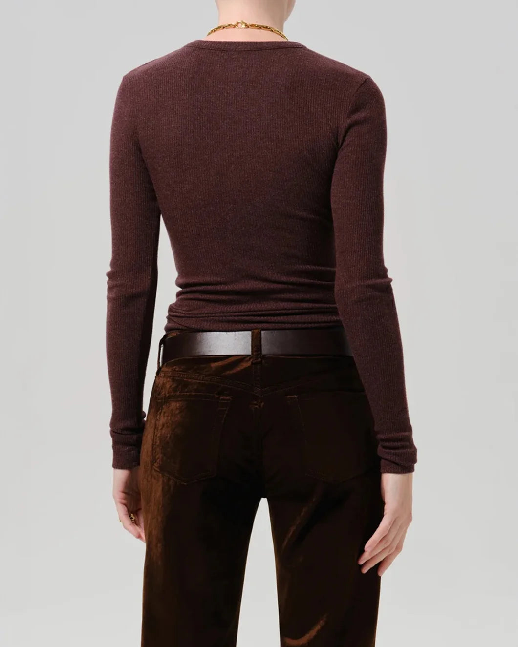CITIZEN Bina Crewneck Heather Mahogany on figure back