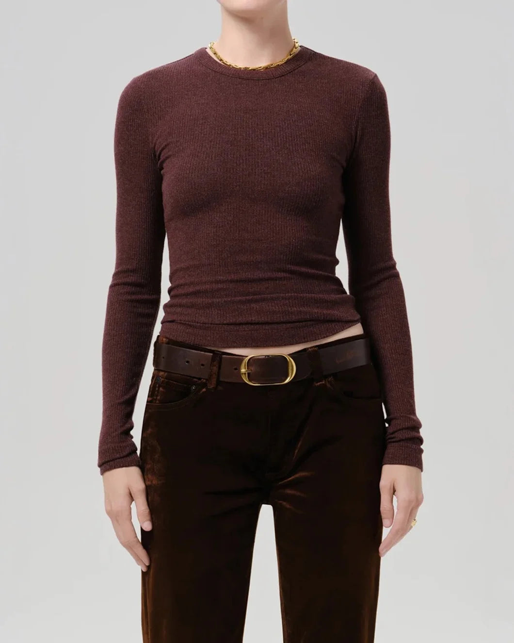 CITIZEN Bina Crewneck Heather Mahogany on figure front