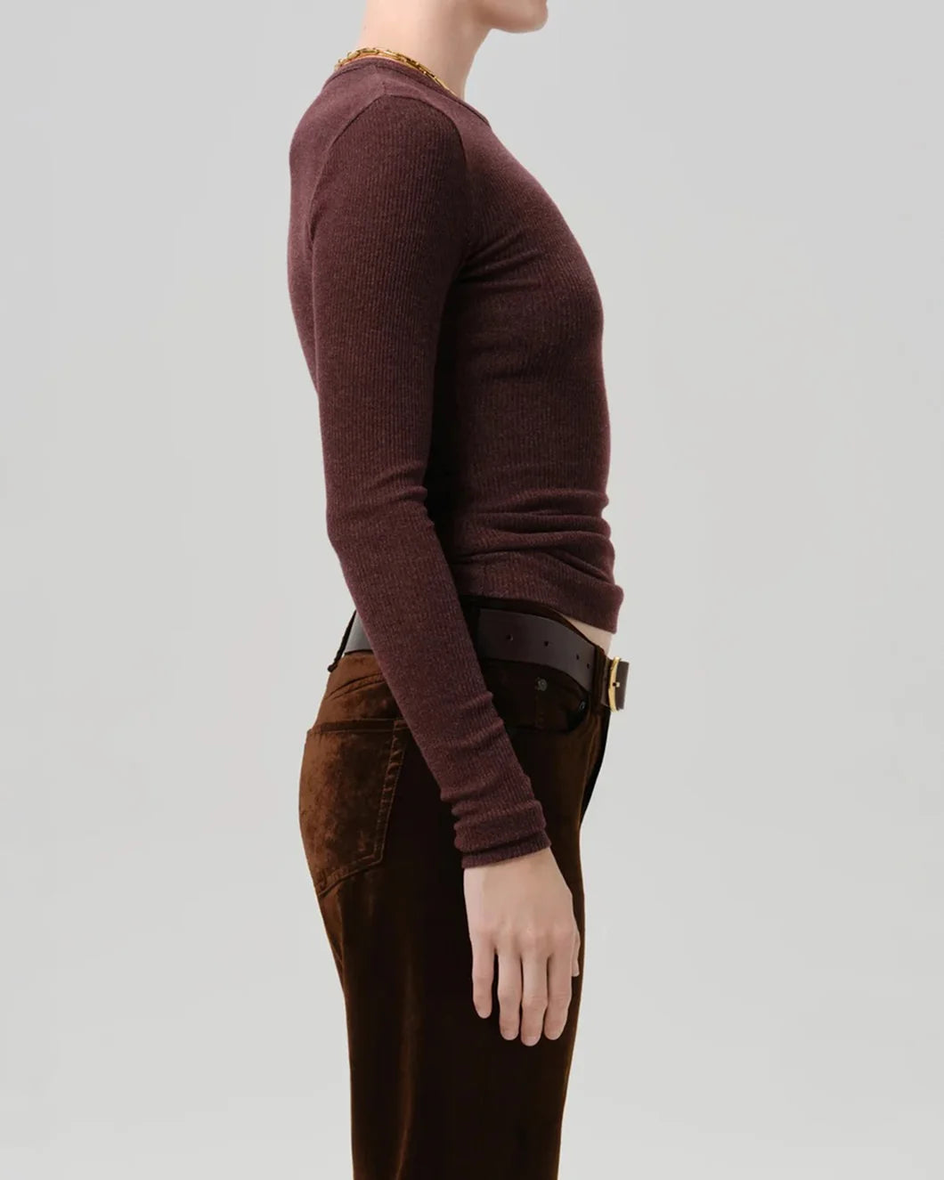 CITIZEN Bina Crewneck Heather Mahogany on figure side