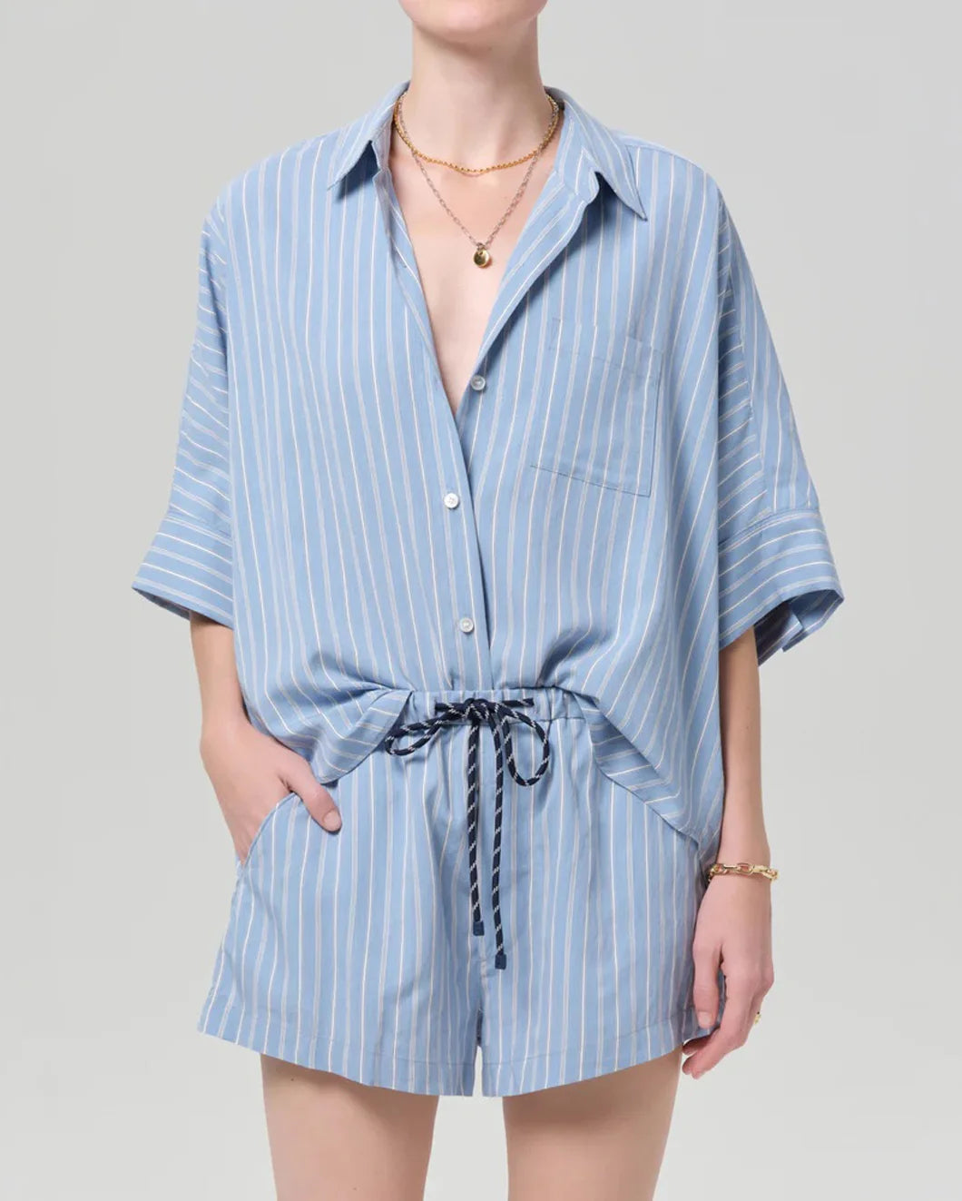 CITIZEN Claire Origami Shirt in capri stripe on figure front