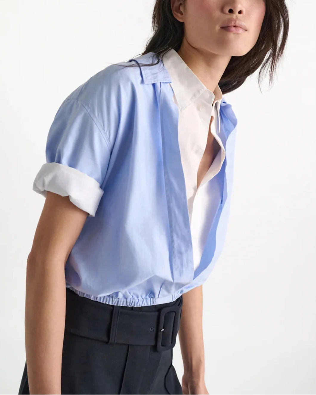 DOROTHEE SCHUMACHER powerful ease blouse blue on figure side detail
