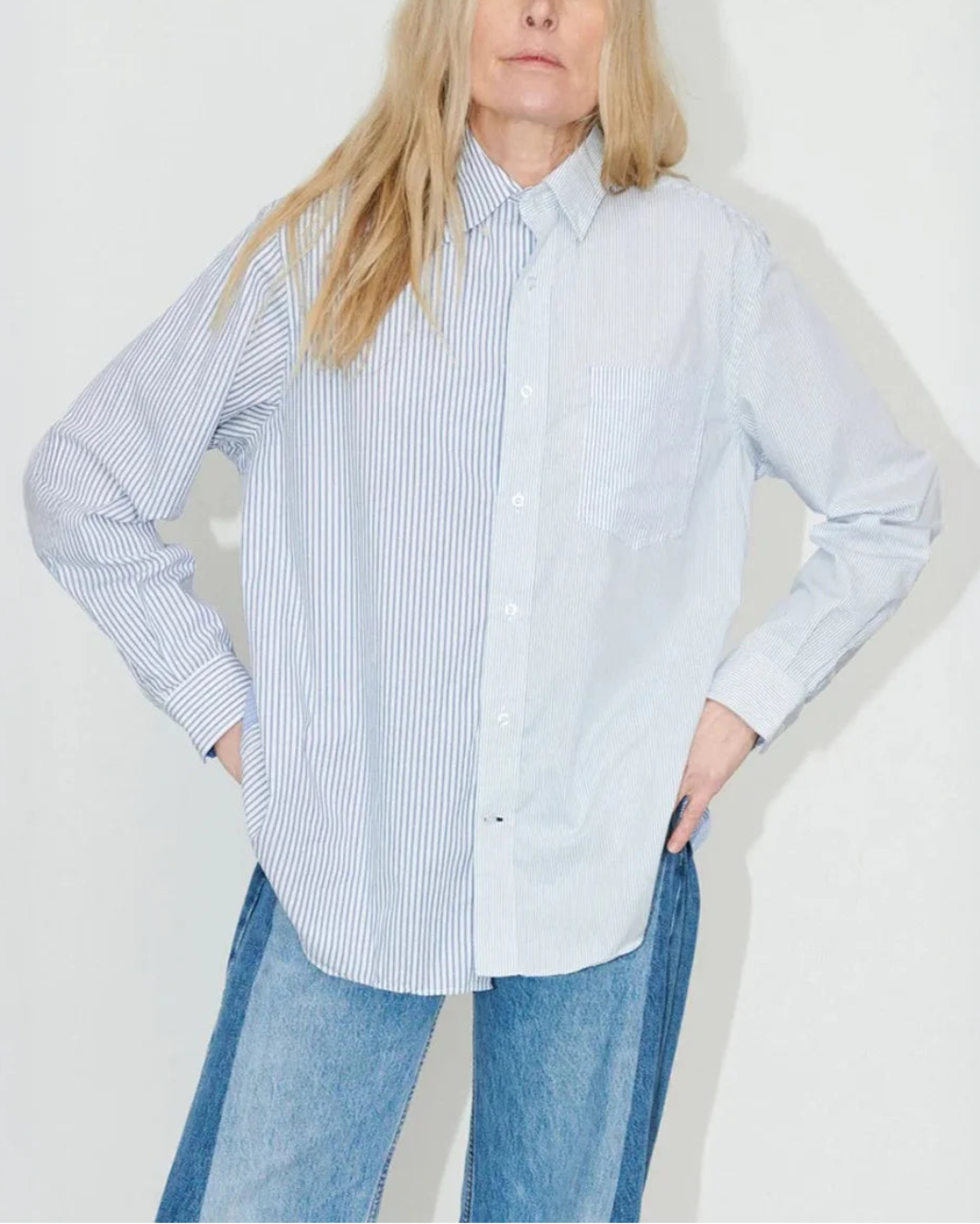 ELVDENIM mina shirt multi blue stripe on figure front
