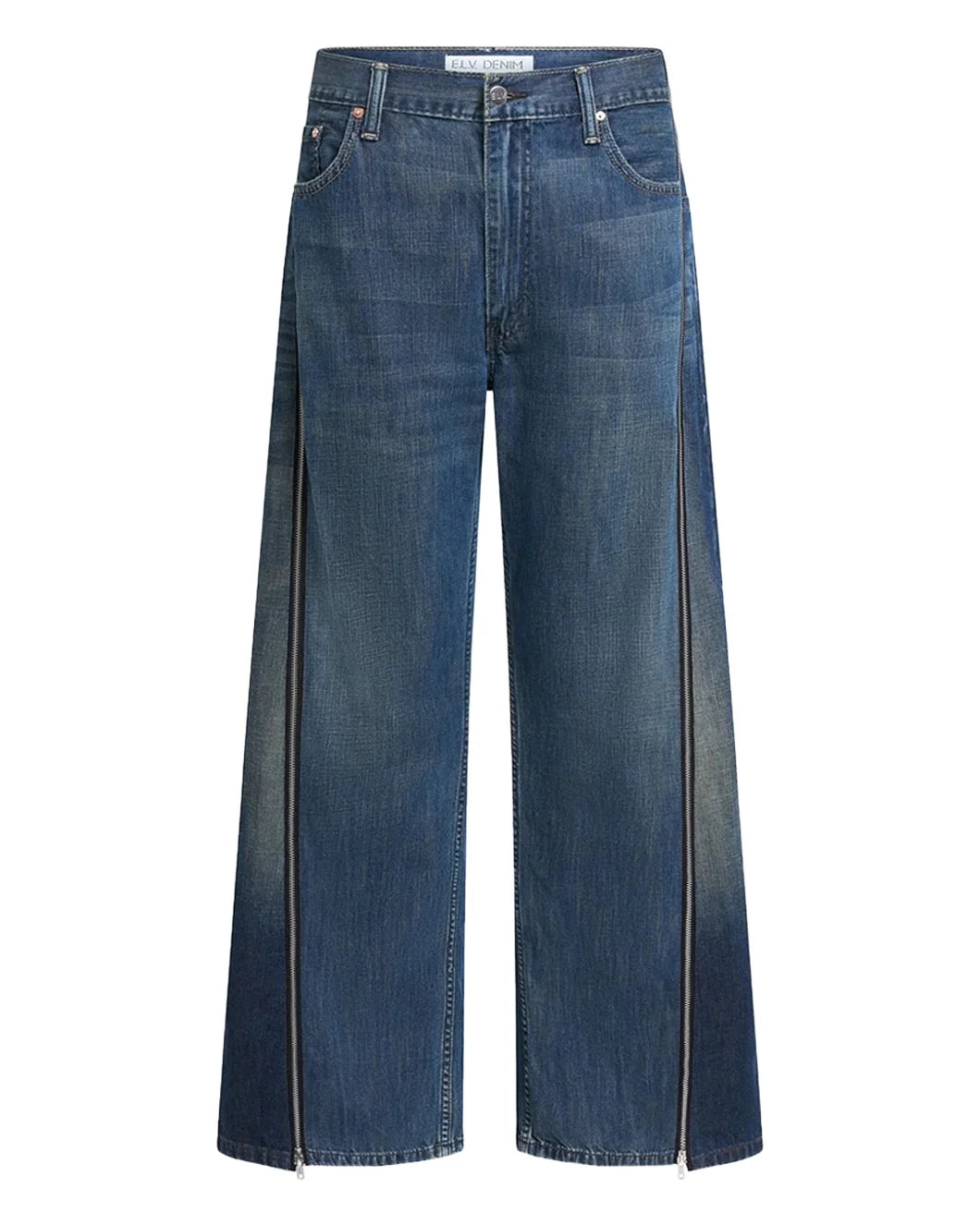 E.L.V. Siouxie Wide Leg Zip Jeans in Dark Blue | Upcycled Denim