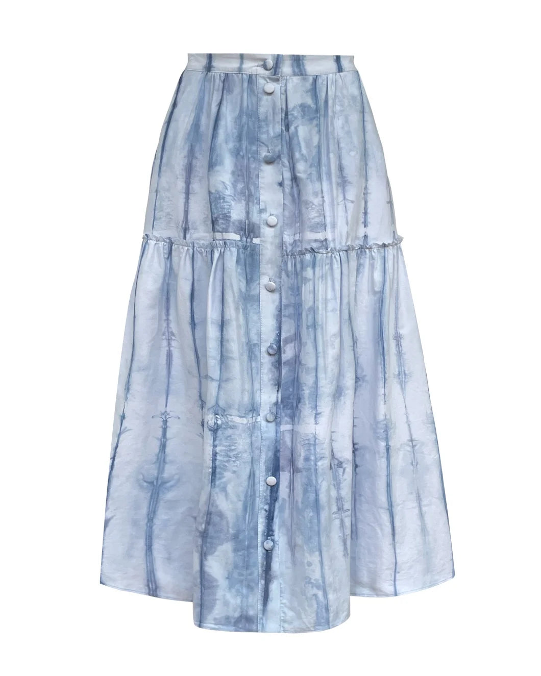 ELV DENIM Sylvie Skirt Tie Dye Denim Blue front isolated