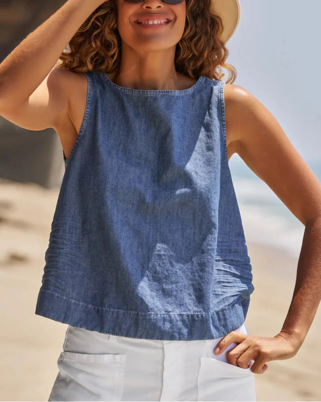 FRANK AND EILEEN shelley shell tank denim on figure front