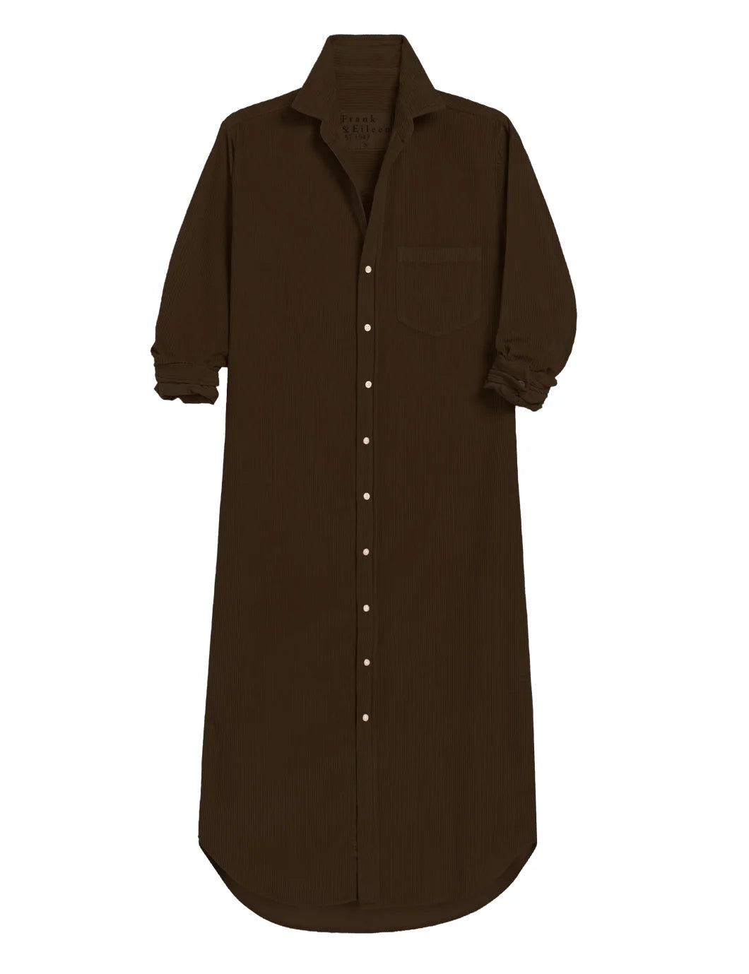 FRANK AND EILEEN rory maxi shirtdress corduroy chocolate front isolated