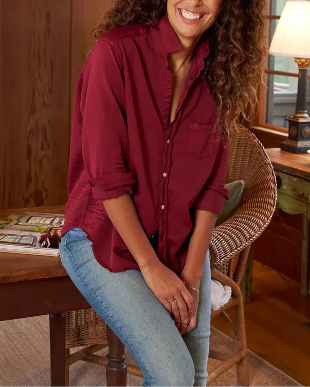 FRANK & EILEEN eileen button up shirt garnet on figure front