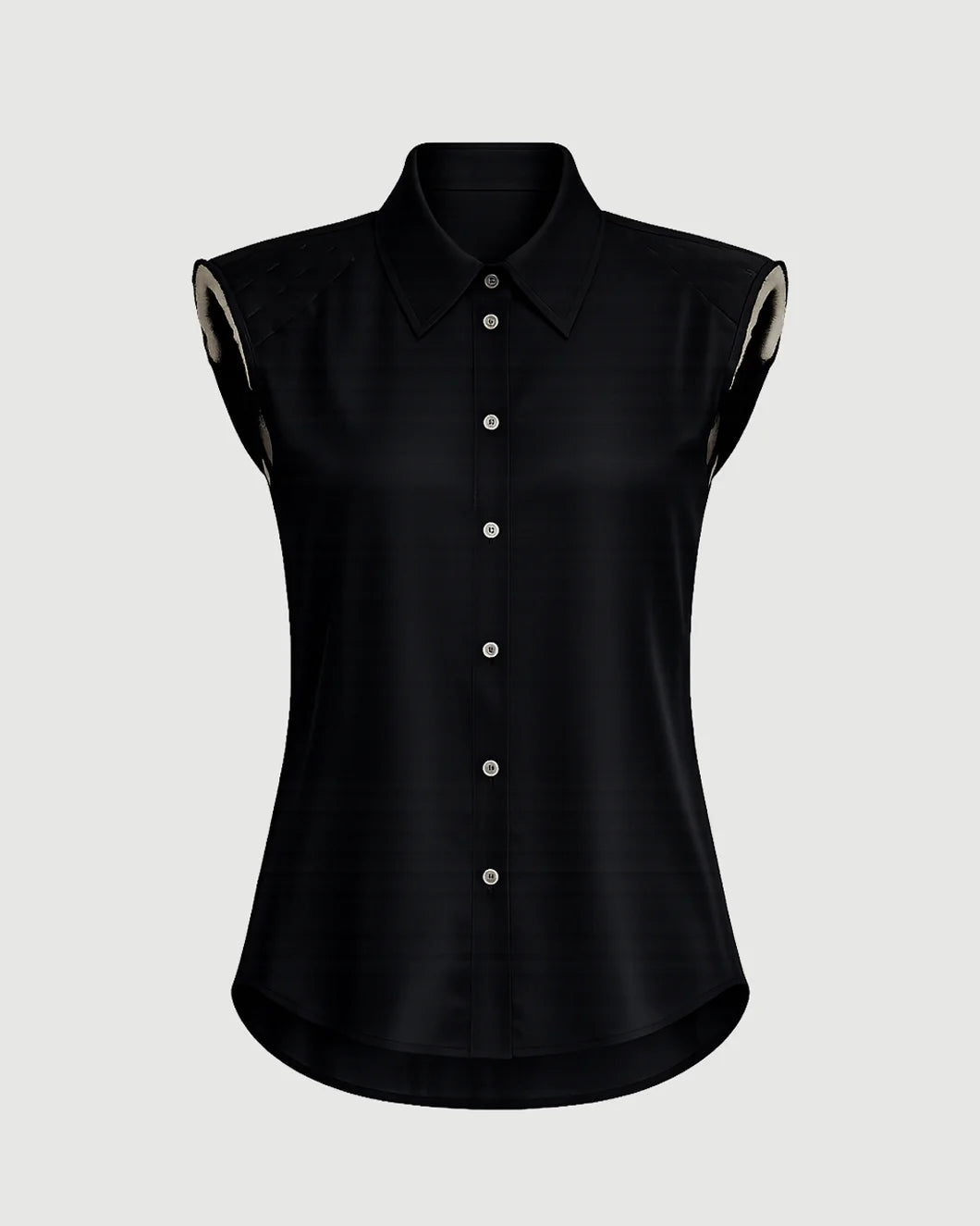 FRENKEN Shoudlered Silk Shirt Black isolated