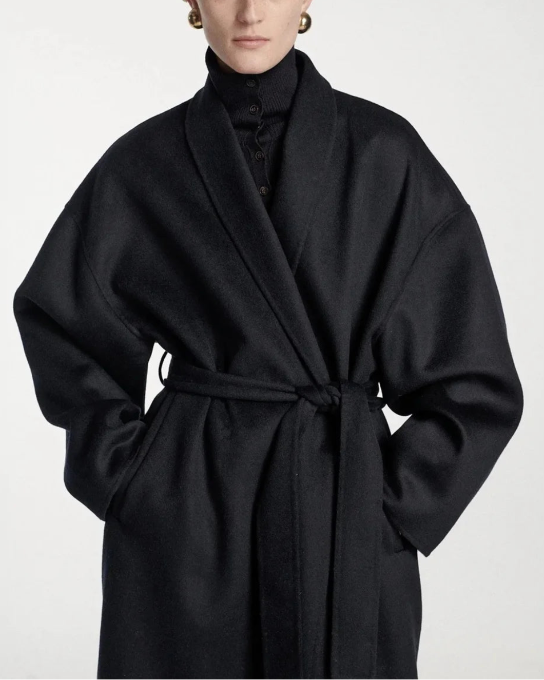 FRENKEN Trouble double face wool coat - Navy on figure front 2