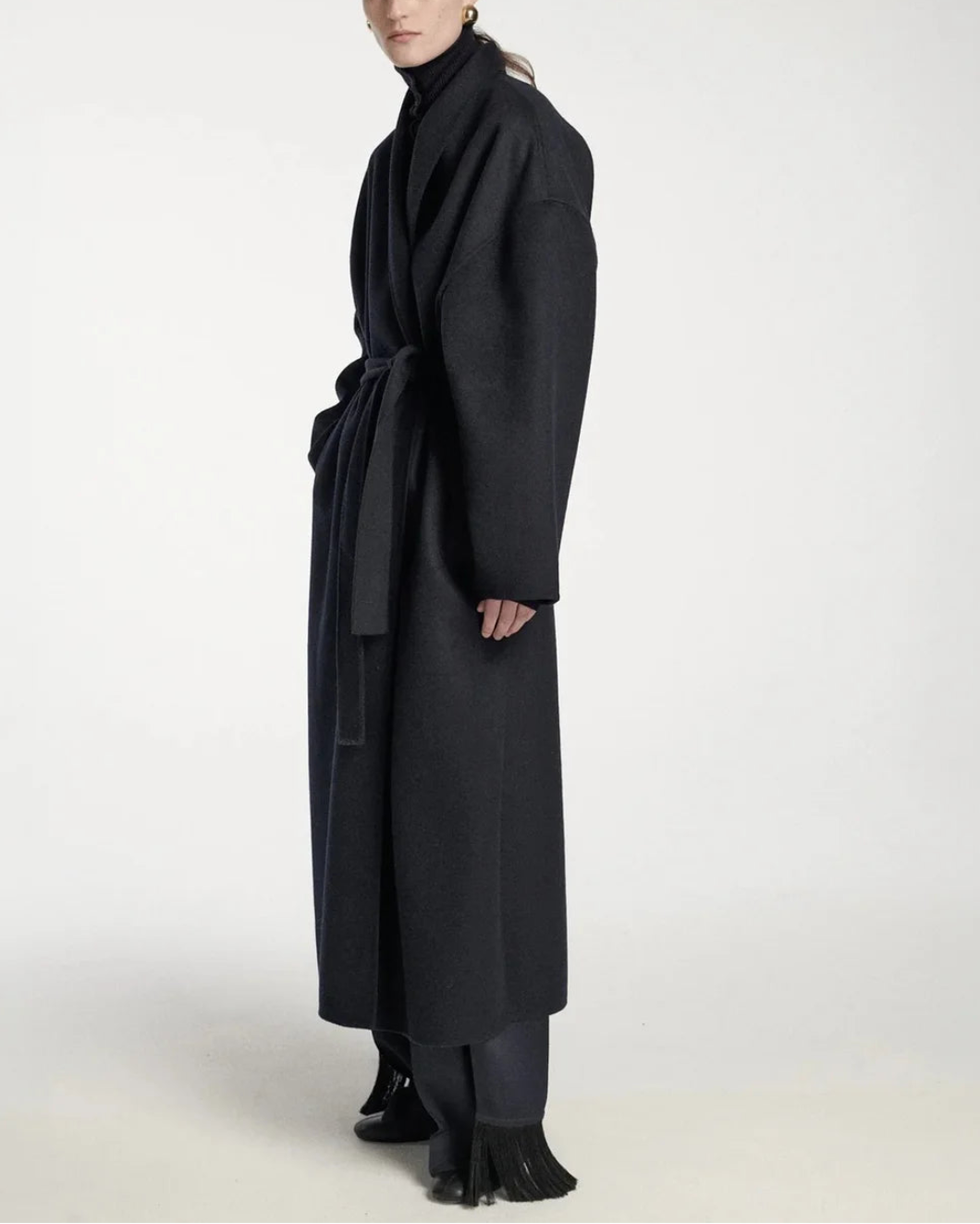 FRENKEN Trouble double face wool coat - Navy on figure side 1