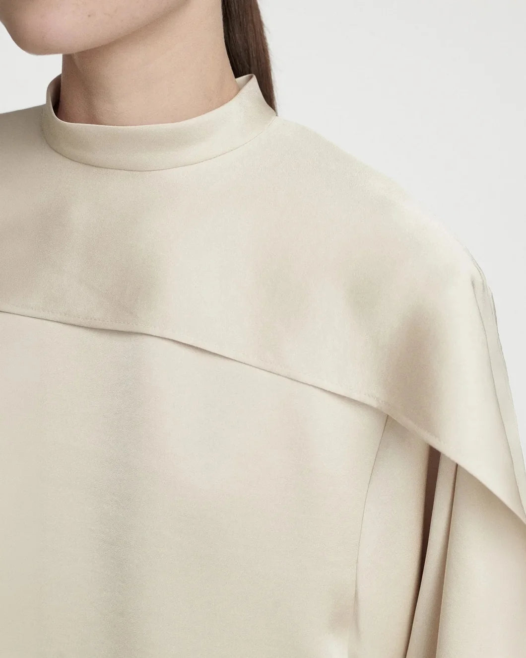 FRENKEN satin scarf top - Butter on figure front detail