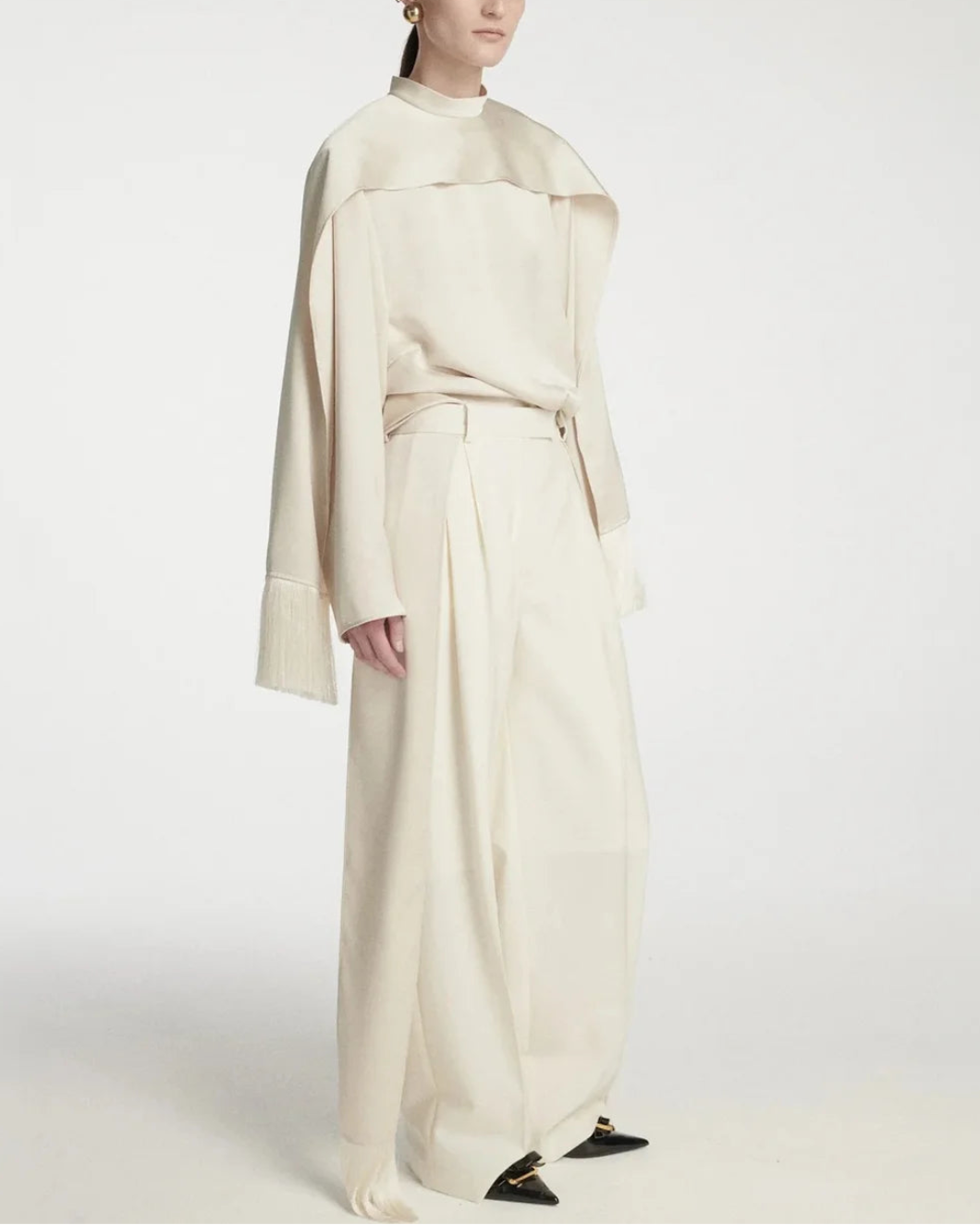 FRENKEN satin scarf top - Butter on figure front 1