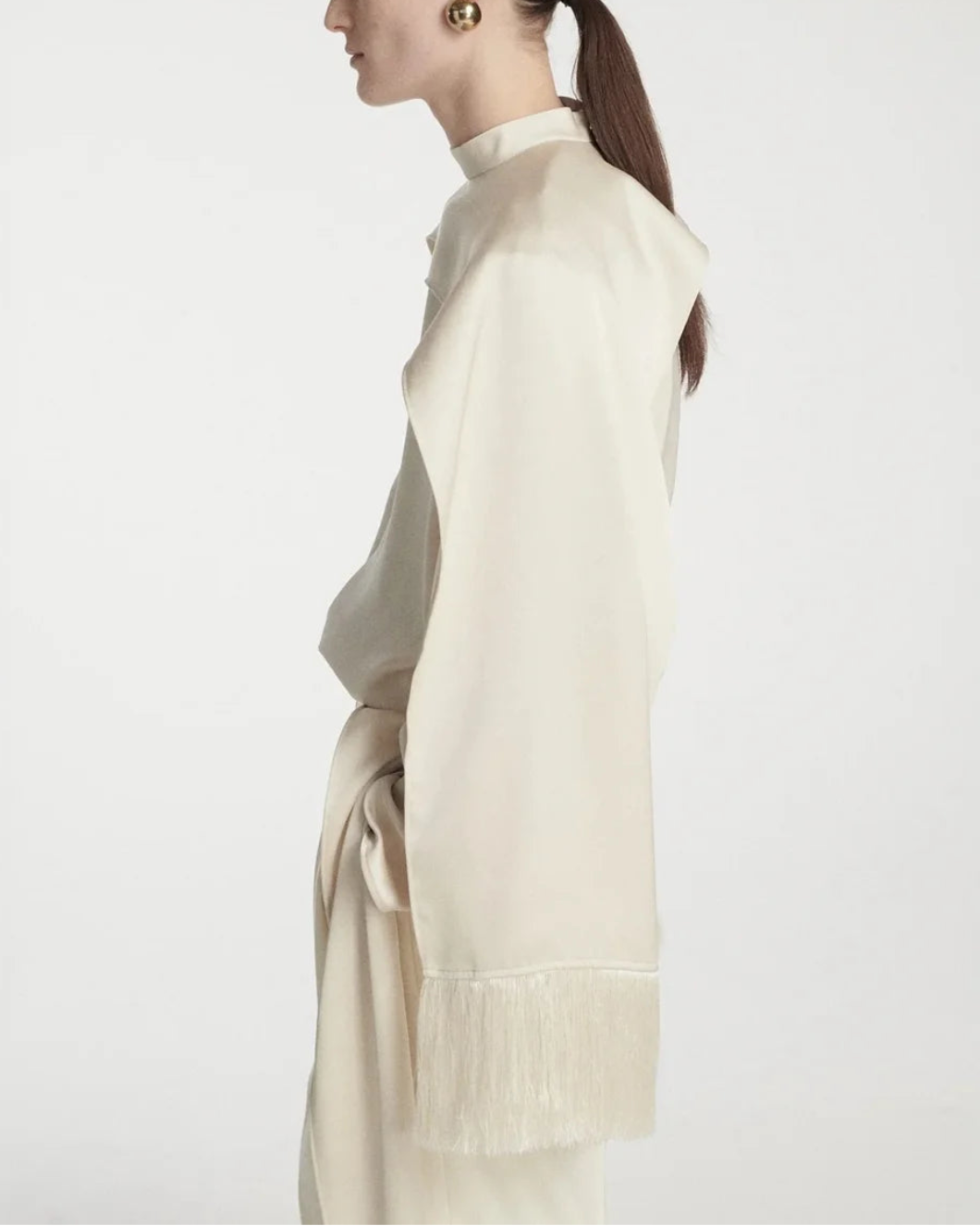 FRENKEN satin scarf top - Butter on figure side 1