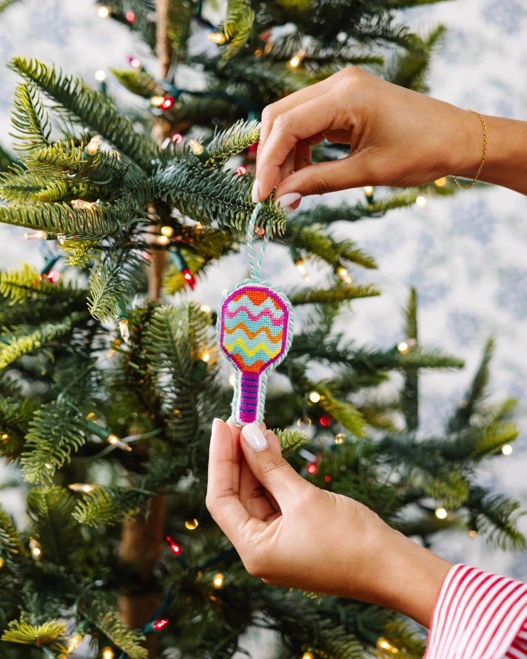 FURBISH needlepoint pickelball racket ornament