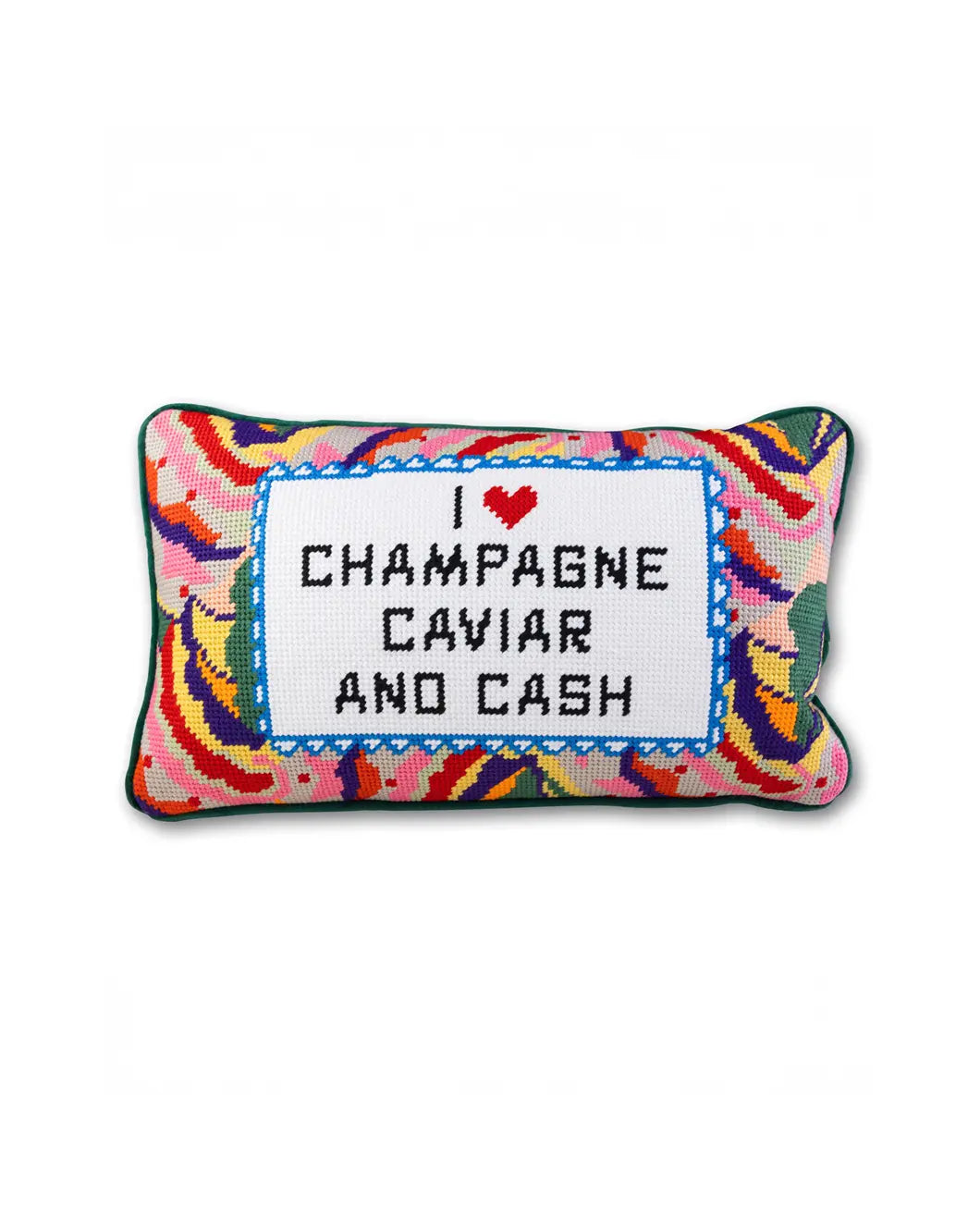 furbish studio Caviar and Cash Needlepoint Pillow