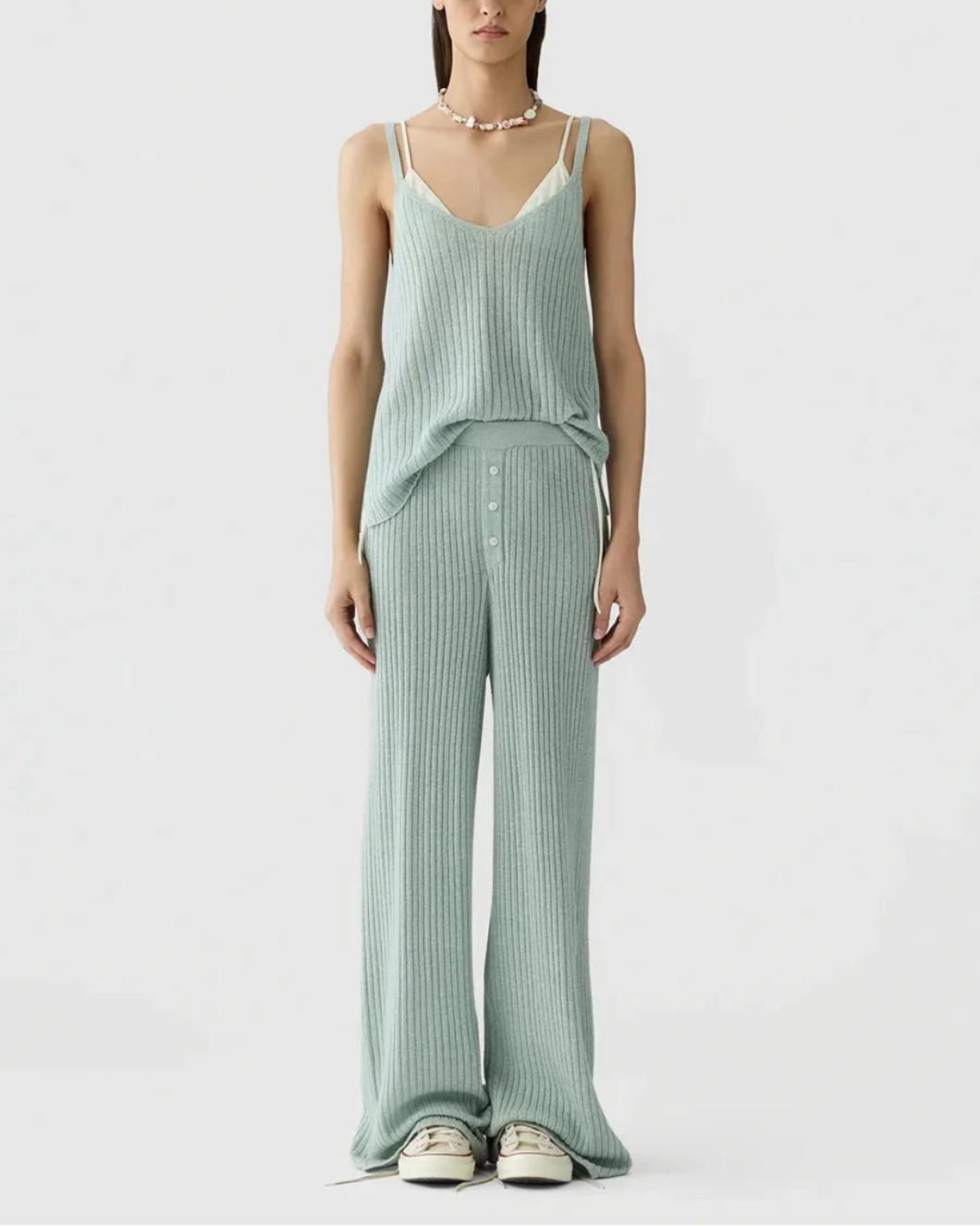 GUEST IN RESIDENCE Breezy Rib Tank Sage Brush on figure front