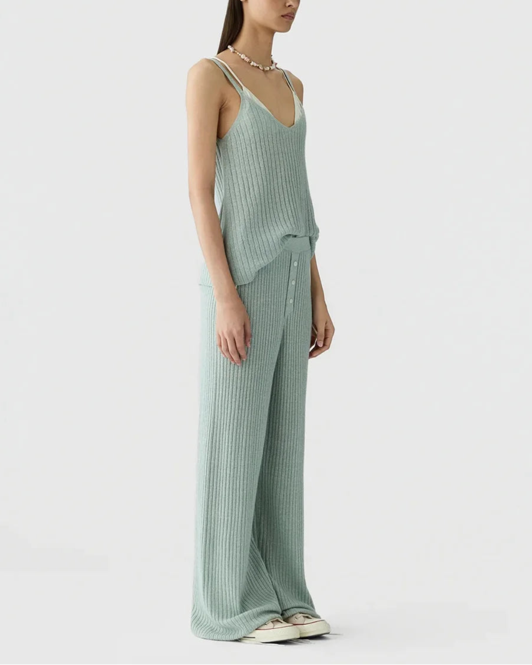 GUEST IN RESIDENCE Breezy Rib Tank Sage Brush on figure side