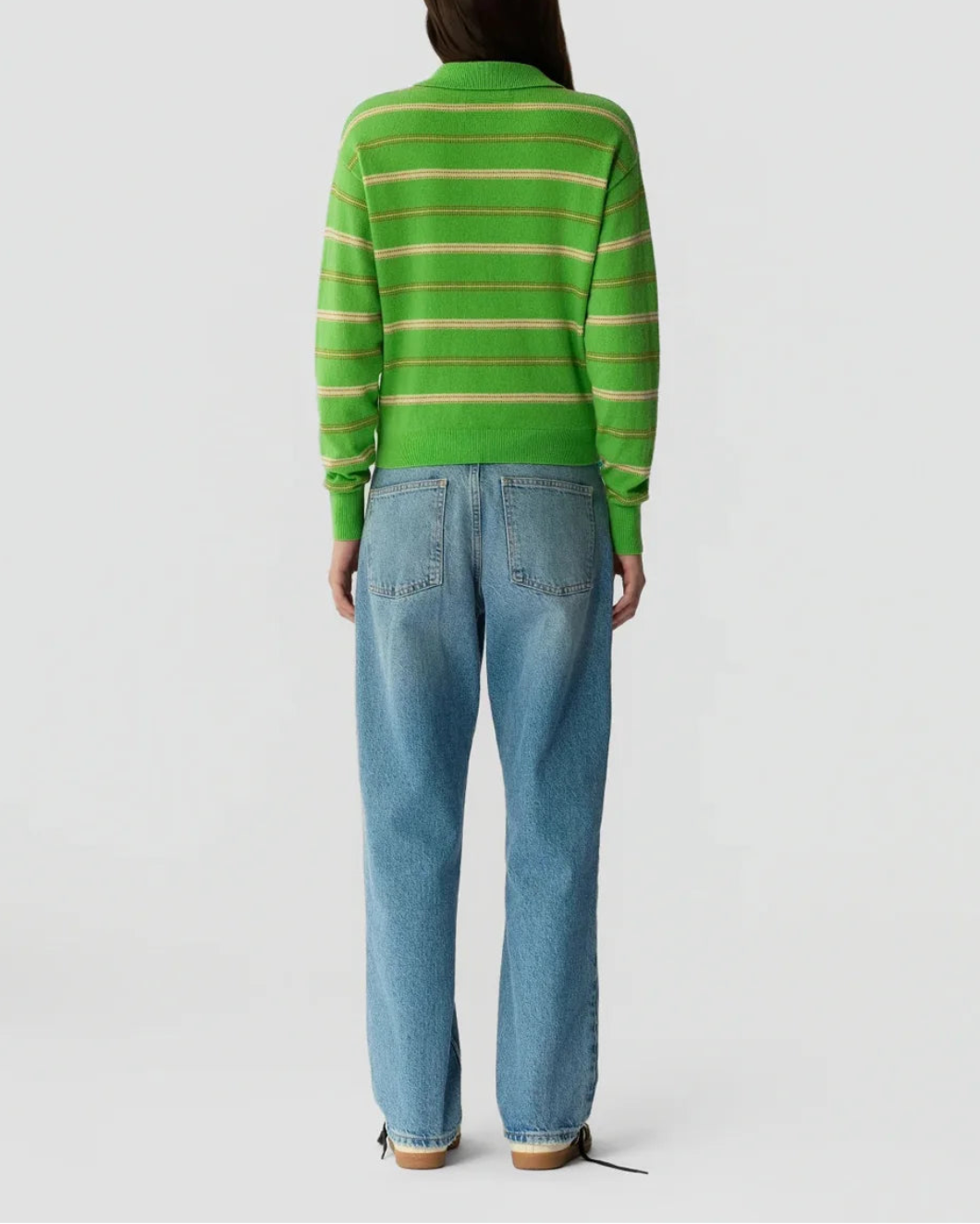 GUEST IN RESIDENCE Collegiate Stripe Polo CASHMERE on figure back