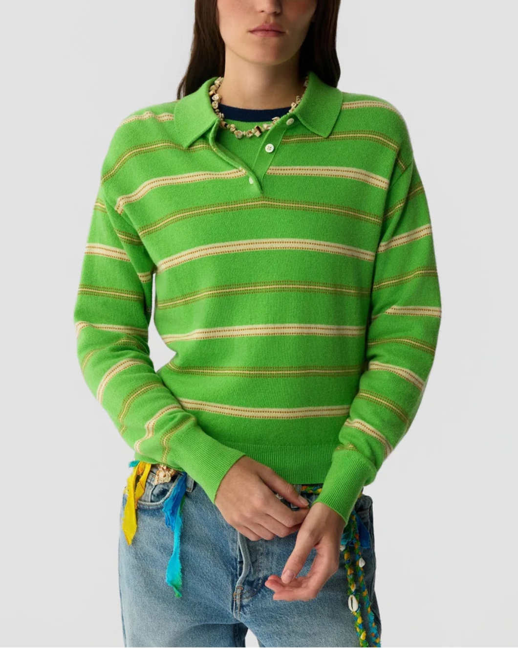 GUEST IN RESIDENCE Collegiate Stripe Polo CASHMERE on figure front 2