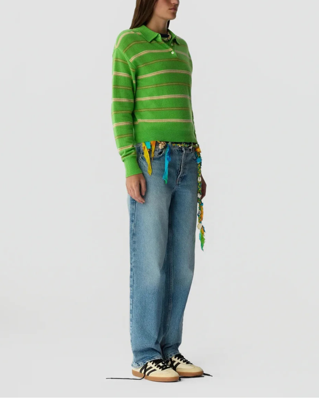 GUEST IN RESIDENCE Collegiate Stripe Polo CASHMERE on figure side
