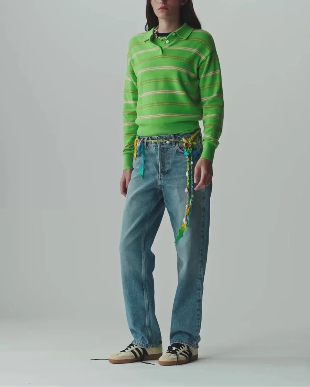 GUEST IN RESIDENCE Collegiate Stripe Polo CASHMERE on figure front 1