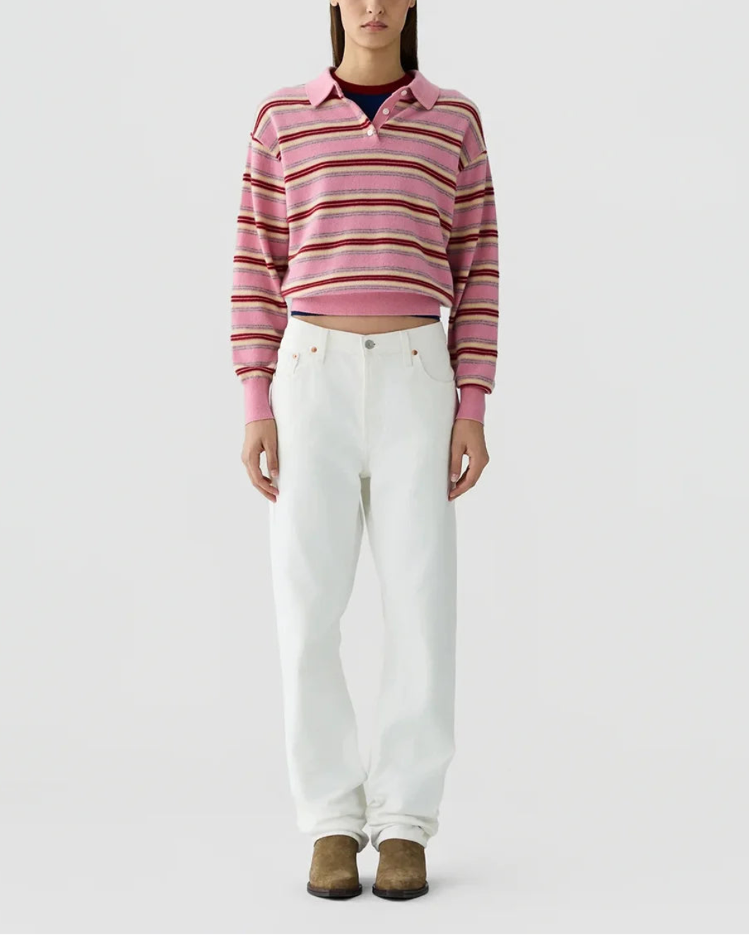 GUEST IN RESIDENCE Collegiate Stripe Polo sprinkle combo on figure front