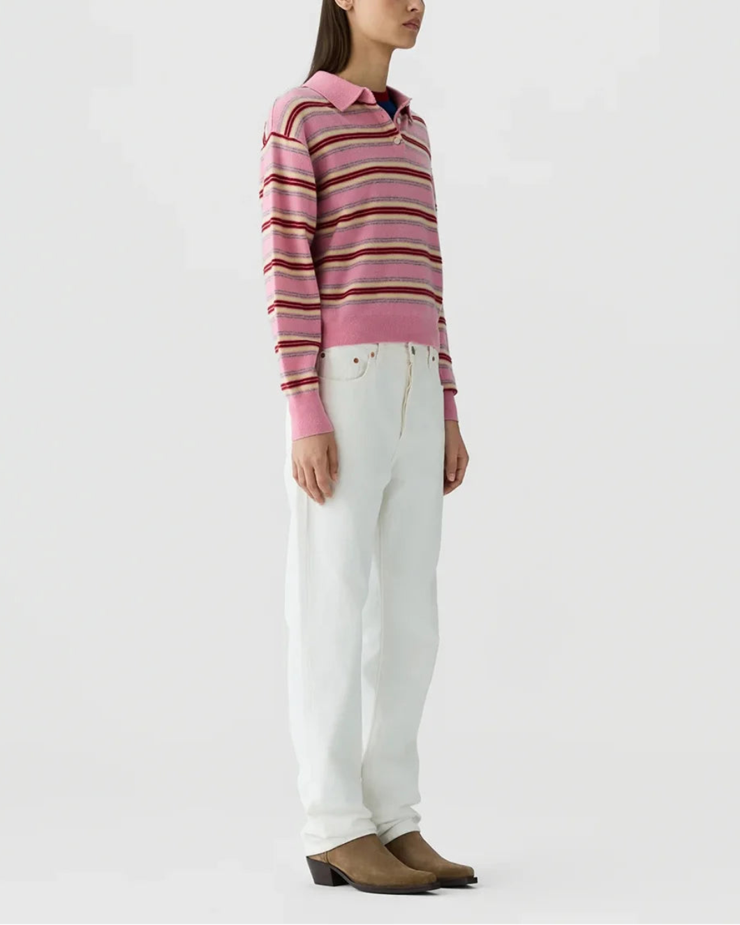 GUEST IN RESIDENCE Collegiate Stripe Polo sprinkle combo on figure side