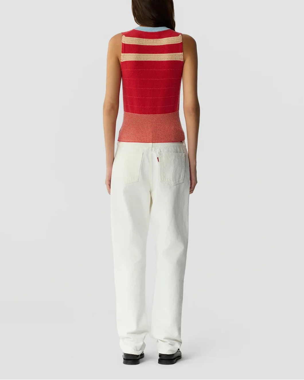 GUEST IN RESIDENCE Collegiate Stripe Vest SCARLET COMBO on figure back