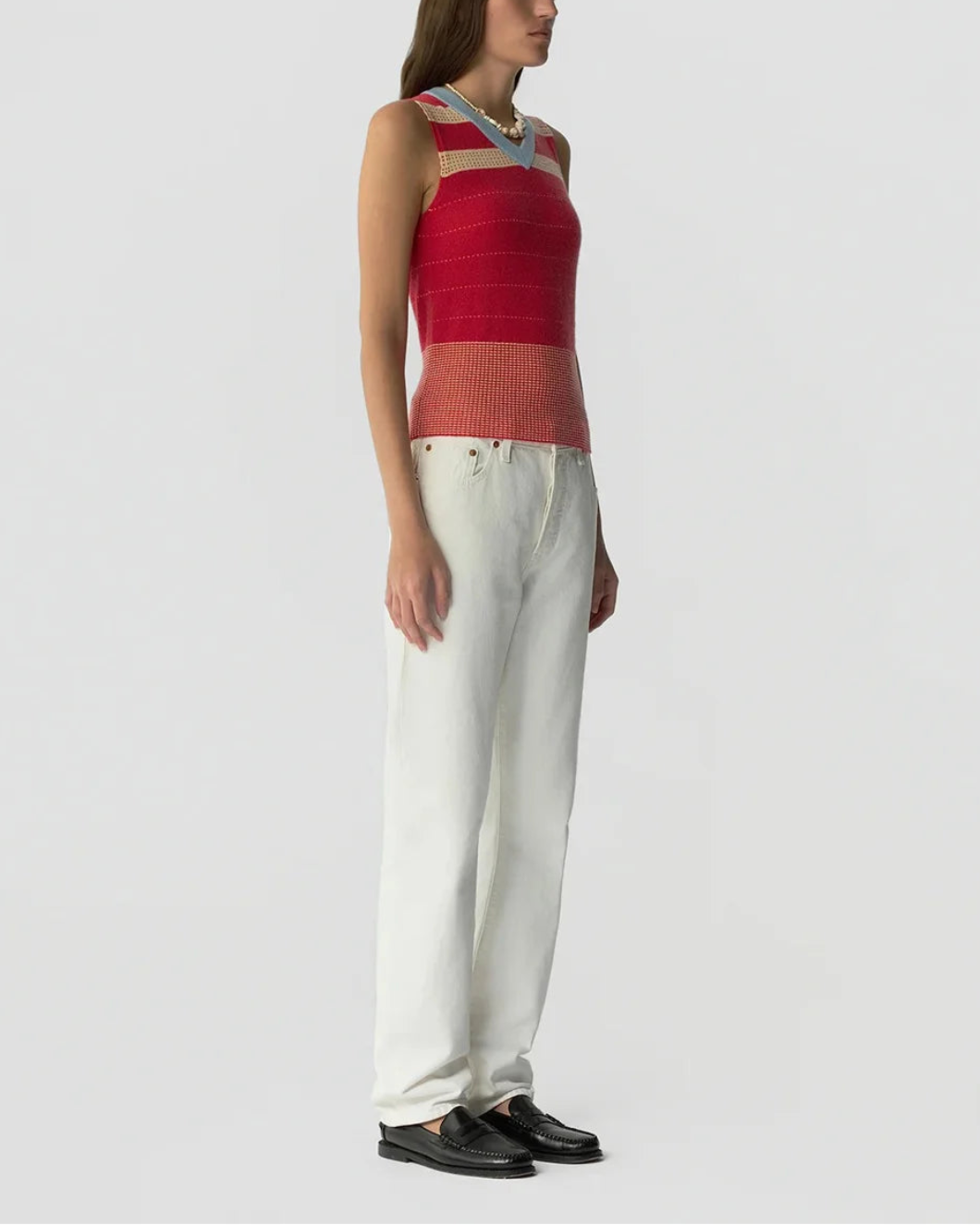 GUEST IN RESIDENCE Collegiate Stripe Vest SCARLET COMBO on figure side