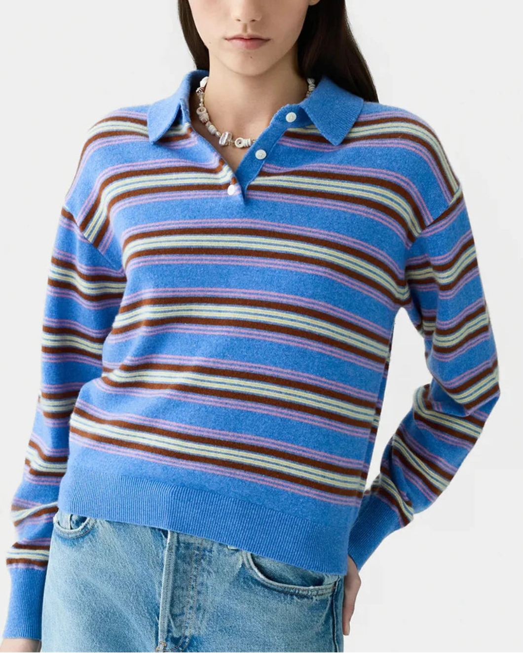GUEST IN RESIDENCE Collegiate stripe polo delft blue combo on figure front 1