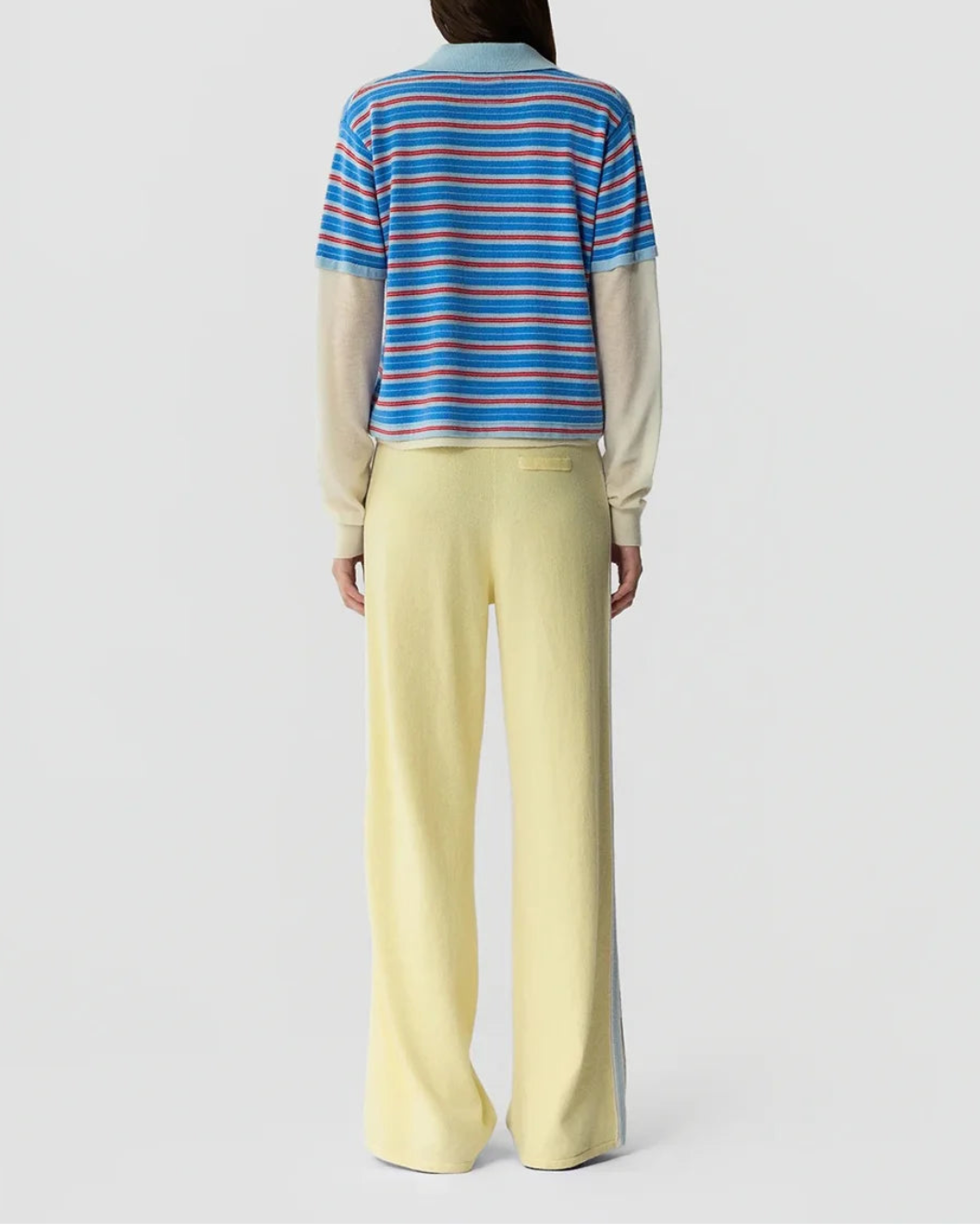 GUEST IN RESIDENCE Layered Stripe Rugby Cashmere clear sky combo on figure back