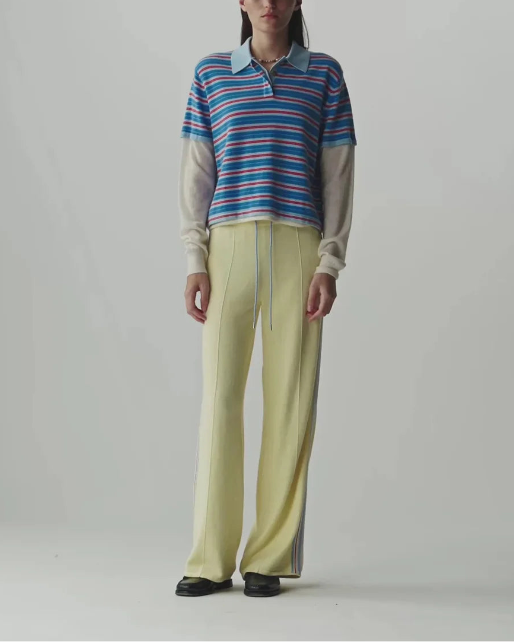 GUEST IN RESIDENCE Layered Stripe Rugby Cashmere clear sky combo on figure front 1