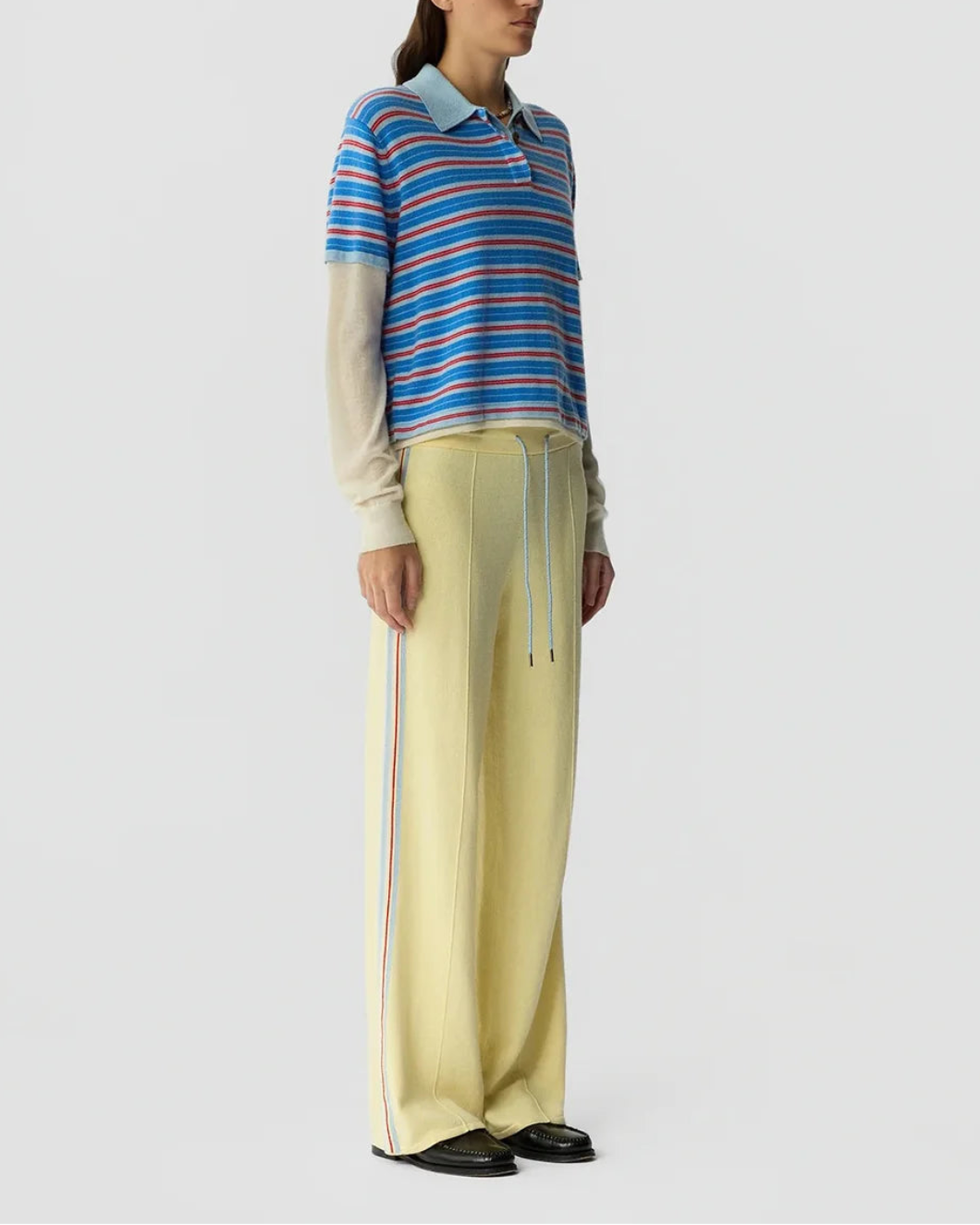 GUEST IN RESIDENCE Layered Stripe Rugby Cashmere clear sky combo on figure side