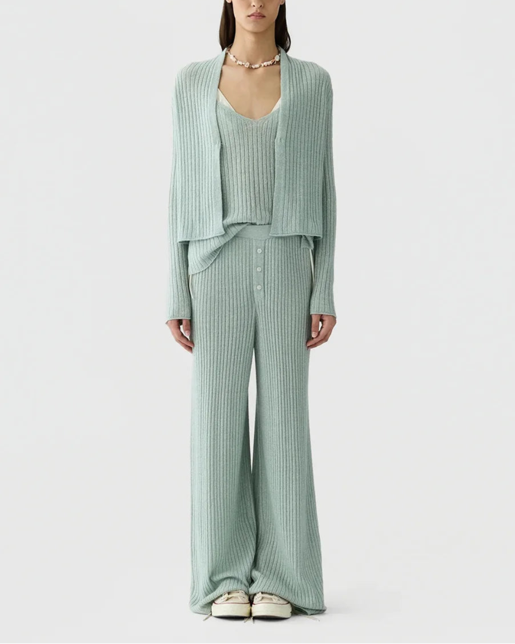 GUEST IN RESIDENCE Rib Everywear Pant Sage Brush on figure front