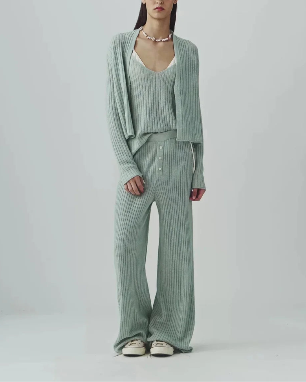 GUEST IN RESIDENCE Rib Everywear Pant Sage Brush on figure front 2