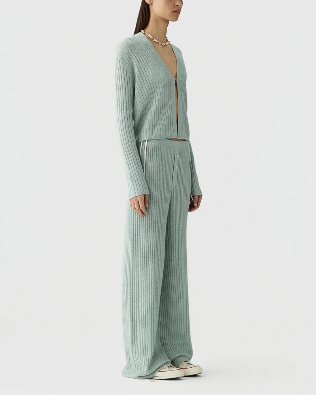 GUEST IN RESIDENCE Rib Everywear Pant Sage Brush on figure side