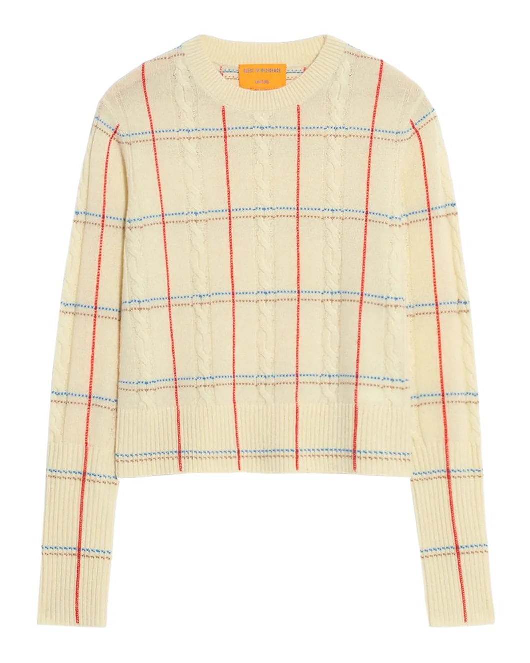 GUEST IN RESIDENCE shrunken check crew mist combo front isolated