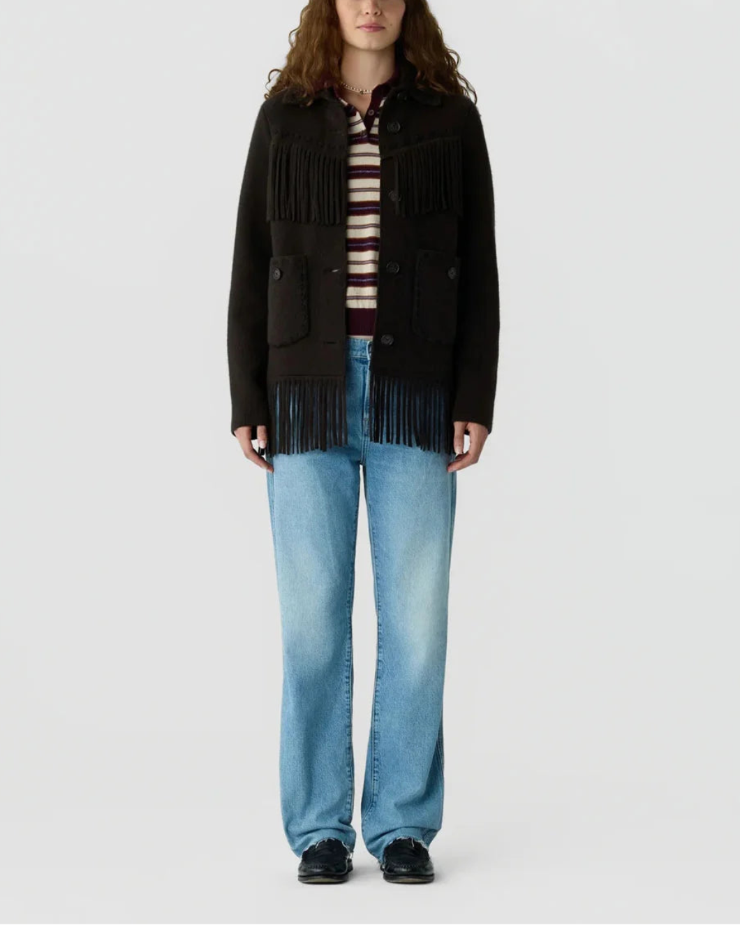 GUEST IN RESIDENCE Western Fringe Jacket Burnt Cocoa on figure front