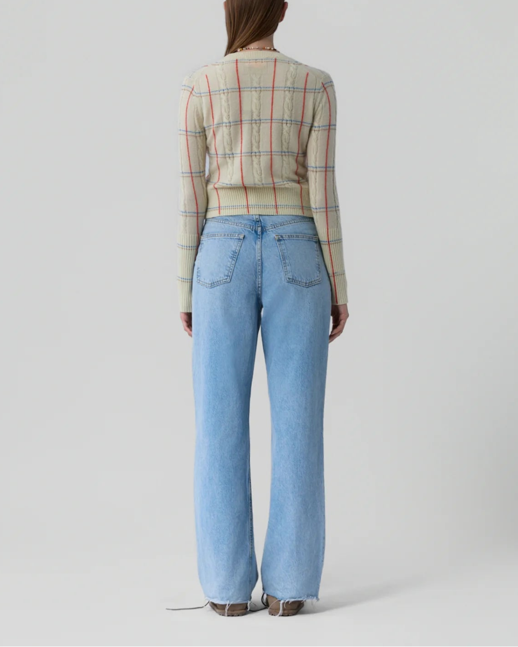 GUEST IN RESIDENCE shrunken check crew mist combo on figure back