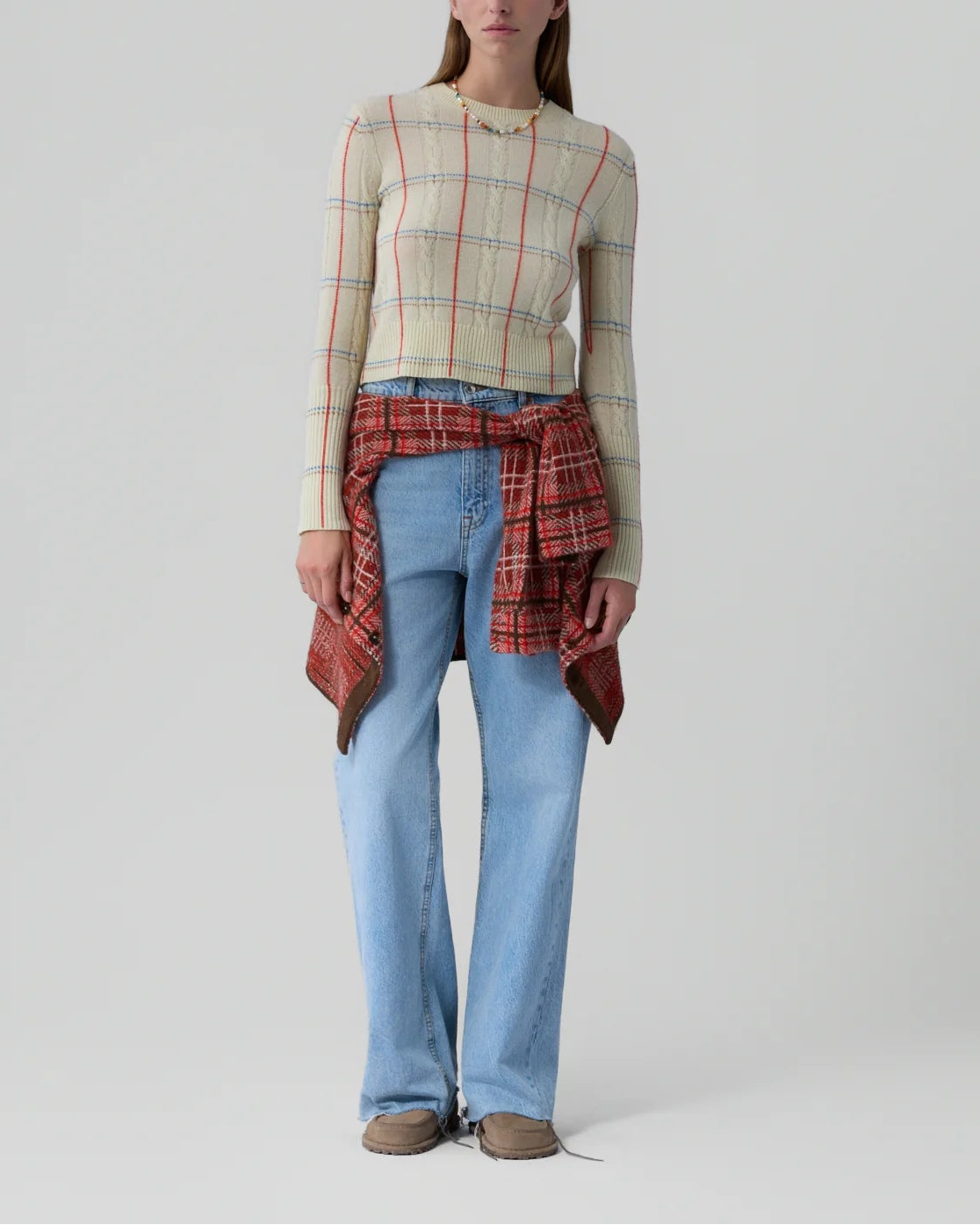 GUEST IN RESIDENCE shrunken check crew mist combo on figure front