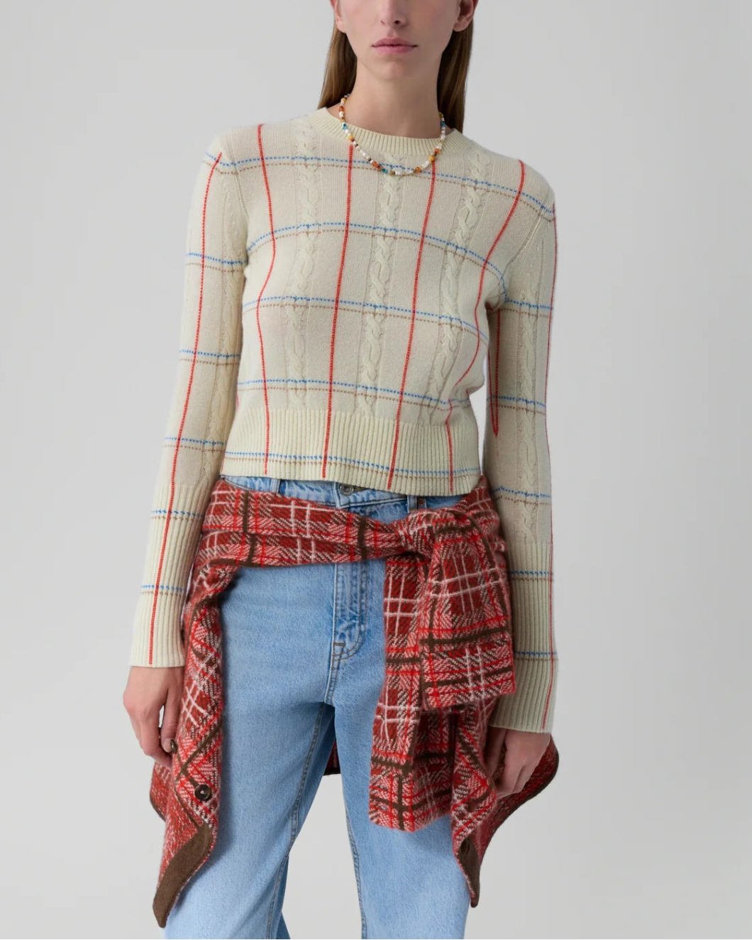 GUEST IN RESIDENCE shrunken check crew mist combo on figure front