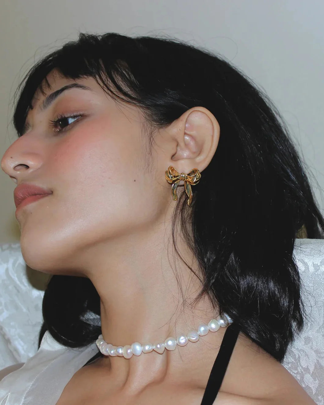 Hannan Ribbon Bow Stud earrings Gold