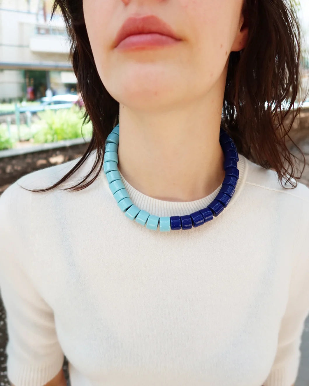 HER NEW TRIBE Pool & Space Split Candy Necklace on figure front