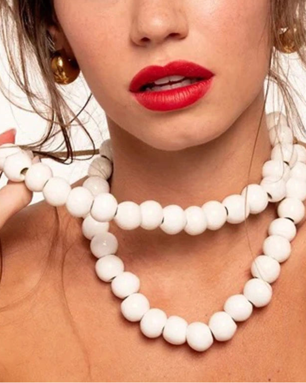 HER NEW TRIBE Blank Double Bubble Bead Necklace on figure front