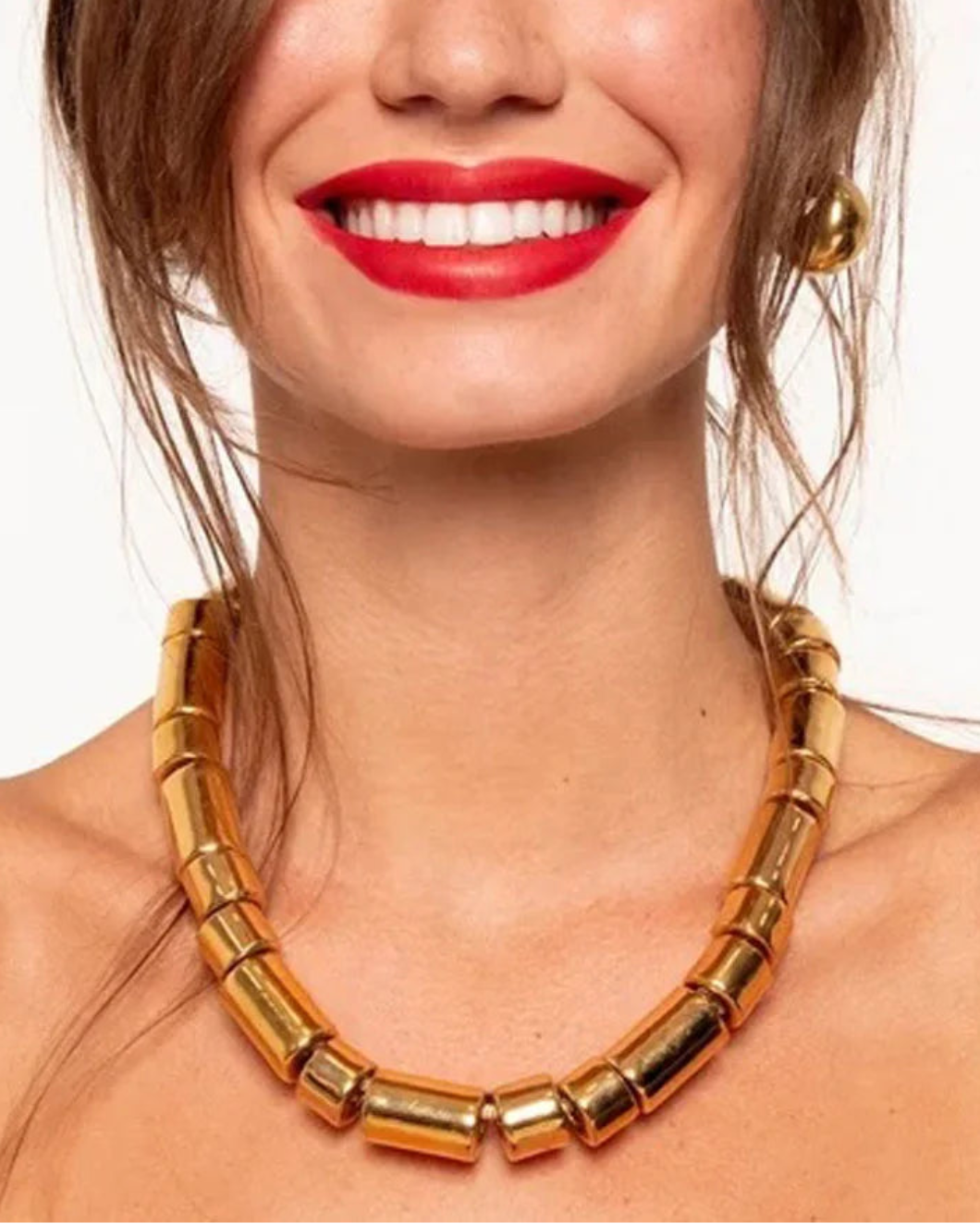 HER NEW TRIBE Karat Sundry Bead Two & Five Necklace on figure front