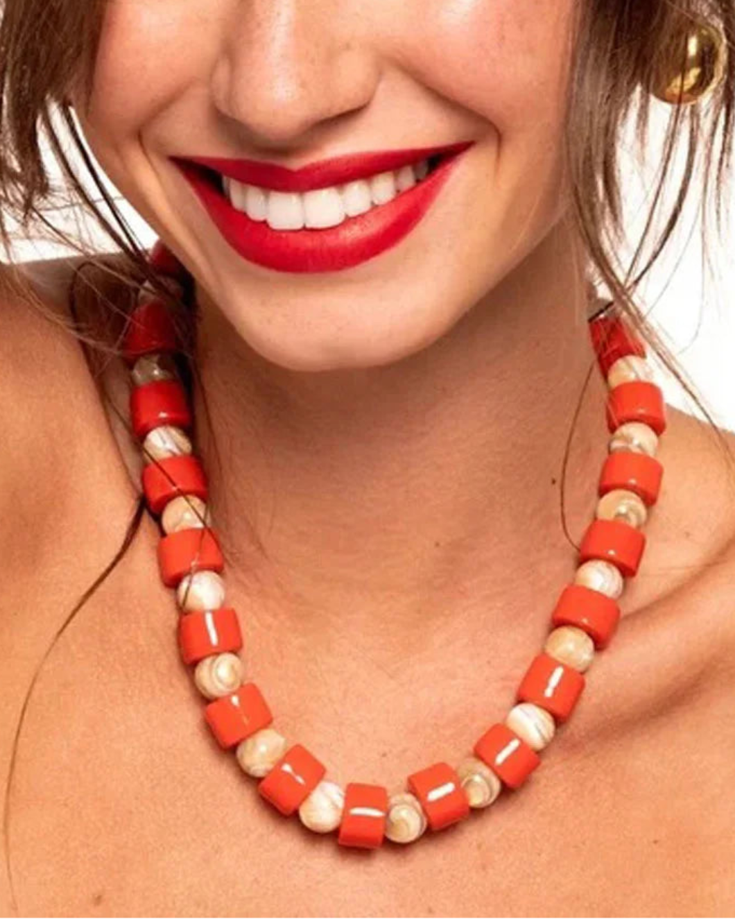 Lobster & Conch Mother Of Pearl Sundry Bead Two Necklace on figure front