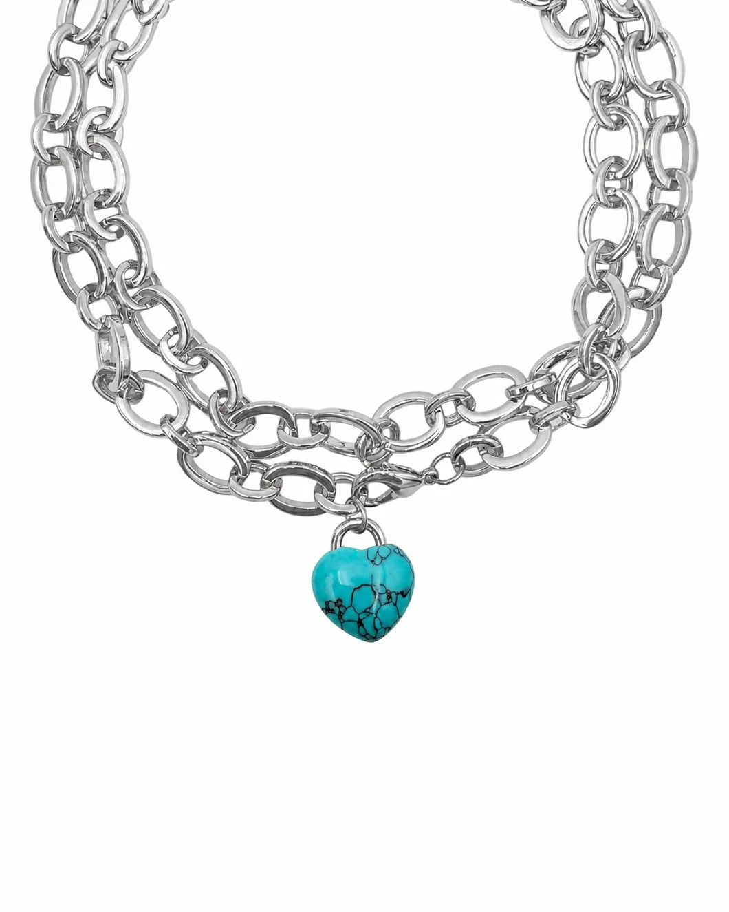 HOIST AND LEE Chunky oval link necklace silver and turquoise front detail