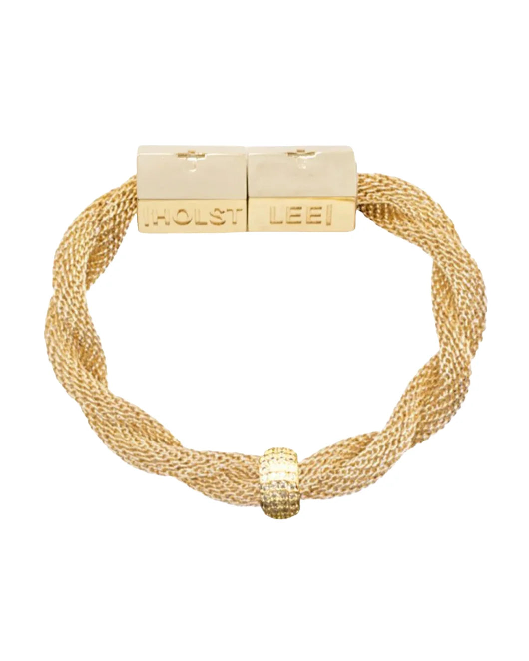 HOLST + LEE twisted mesh bracelet gold isolated
