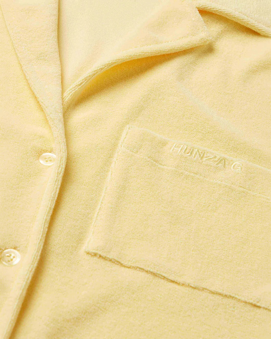HUNZA G Terry Towelling Cuban Shirt Butter front detail