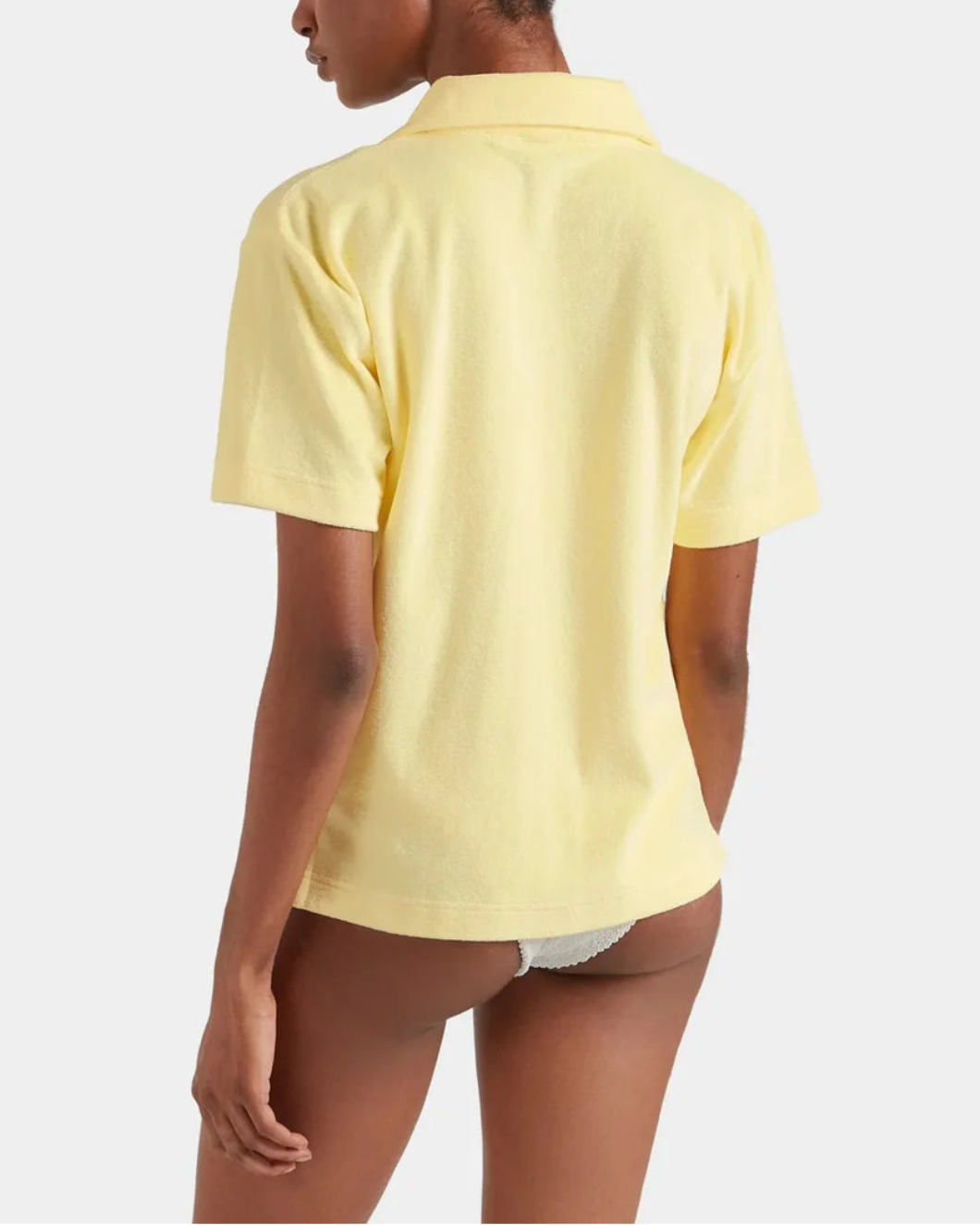HUNZA G Terry Towelling Cuban Shirt Butter on figure back